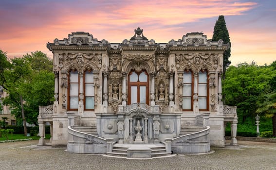 Sunset shot of Ihlamur Pavilion, or Ihlamur Kasri, a former imperial Ottoman summer pavilion constructed during the reign of Sultan Abdulmecid I, located in Nisantasi district, Istanbul, Turkey