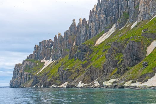 Jagged Bird Cliffs of Alkefjellet in the High Arctic of the Svalbard Islands