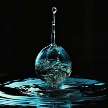 falling drops of water on a black background. concept of protecting natural resources and environmental pollution problems, copy space