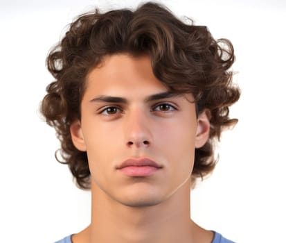 portrait of young man brunette with clean skin on white background ,Hair or facial skin care products banner template.