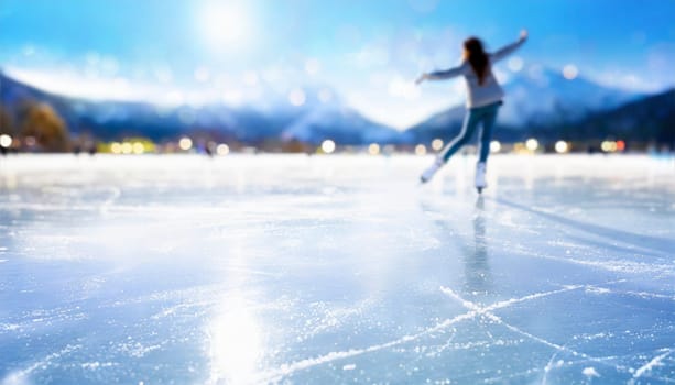 Ice skating rink in winter, blurred background. AI generated
