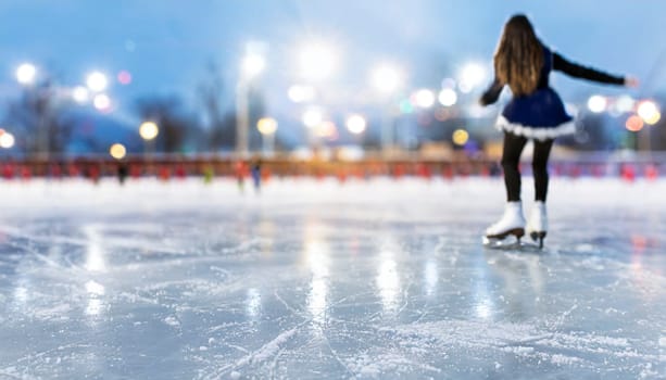 Ice skating rink in winter, blurred background. AI generated