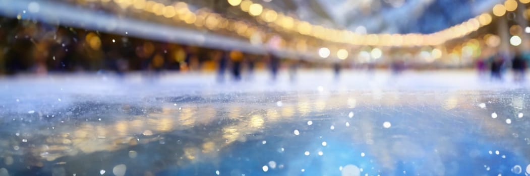 Ice skating rink in winter, blurred background. AI generated