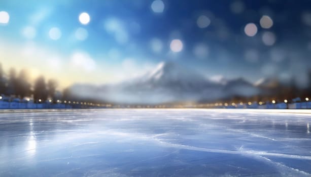 Ice skating rink in winter, blurred background. AI generated