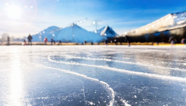 Ice skating rink in winter, blurred background. AI generated
