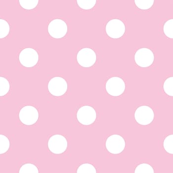 Seamless vector pattern with big white polka dots on a pastel pink background. For web design, desktop wallpaper, cards, invitations, wedding or baby shower albums, backgrounds, arts and scrapbooks.