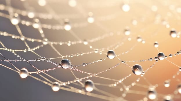 Golden morning dew on spider web. Created using AI generated technology and image editing software.