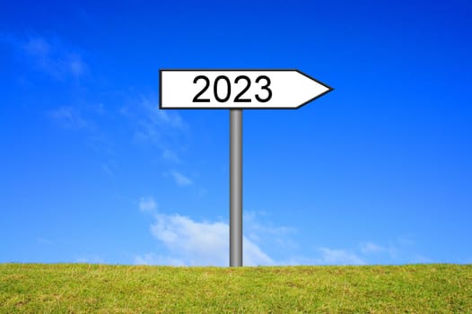 Sign or guidepost showing year 2023