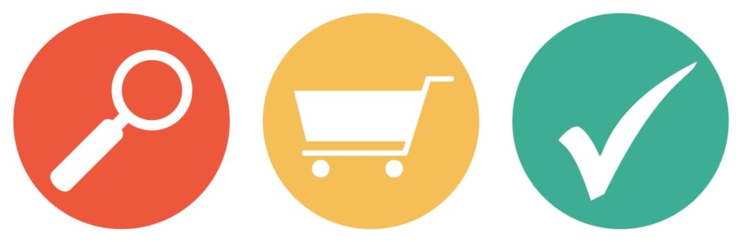 Button Banner red orange green showing: Search and find Supermarket or Shop