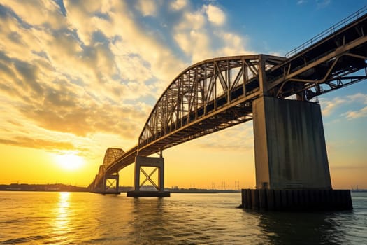 Majestic Steel Bridge Structure Against a Sunset Sky. High quality photo