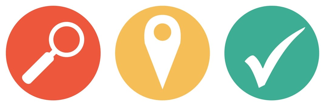 Button Banner red orange green showing: Search and find Location