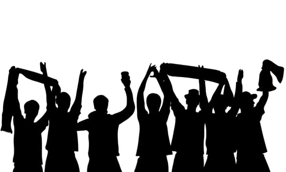 Group of cheering soccer, sport or music fans - Black silhouette