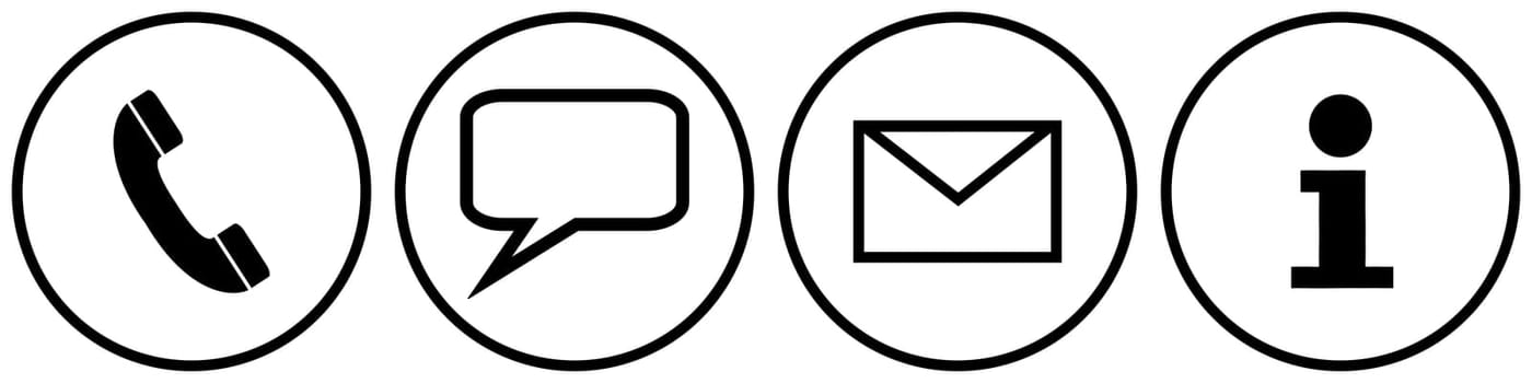 Simple black round contact buttons on white background