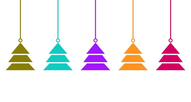 Colorful christmas banner with hanging fir trees