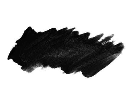 Black dirty watercolor brushstroke on white background with copy space