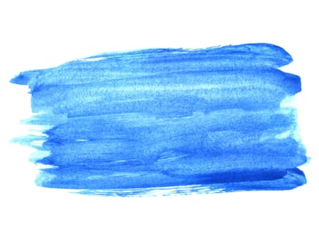 Blue dirty watercolor brushstroke on white background with copy space
