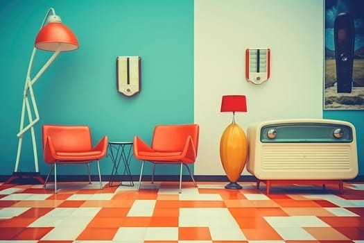 Retro Living Room with Mid-Century Modern Decor. High quality photo