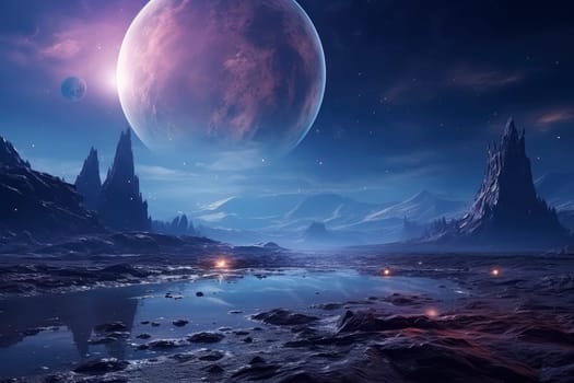Cosmic Twilight Over an Alien Terrain. High quality photo