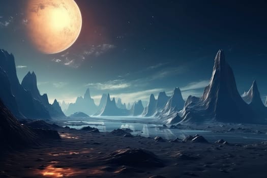Extraterrestrial Night with a Red Moon. High quality photo