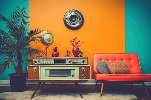 Eclectic Retro Room with Vibrant Color Scheme. High quality photo