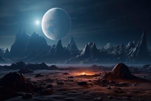 Mystical Nocturnal Landscape with Luminous Moon. High quality photo