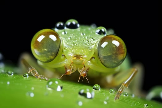 Close-Up of a Green Dragonfly with Dew. High quality photo