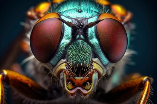 Hyperrealistic Macro of Robber Fly Facial Details. High quality photo