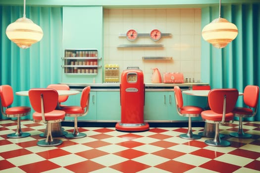 Vintage Diner Interior with Classic Checkered Floor. High quality photo