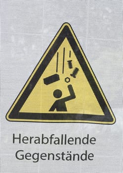 Yellow warning sign Falling objects, Germany