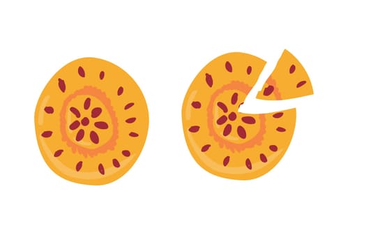 Hand drawn pie with filling vector illustration. Vector illustration isolated. Set of handmade pie with slice. Can used for greeting card, banner, label.
