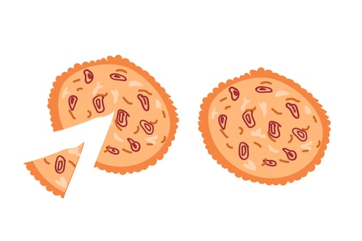 French onion pie cartoon vector illustration. Vector illustration isolated. Can used for banner, greeting card.