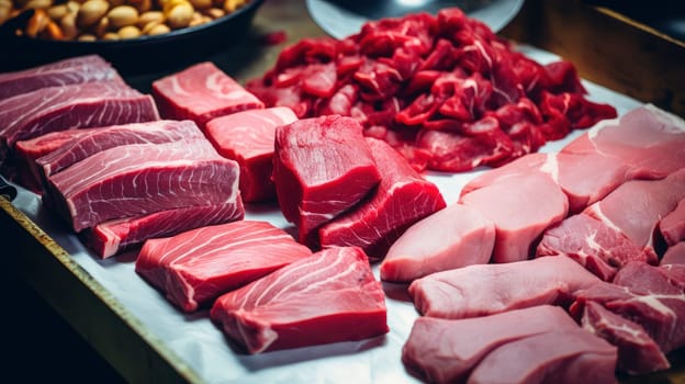 Variety of Raw Meat Cuts on Display. High quality photo