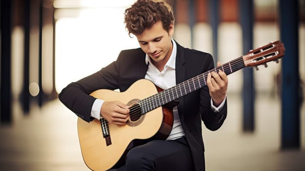 Elegant Guitarist Playing Classical Music. High quality photo