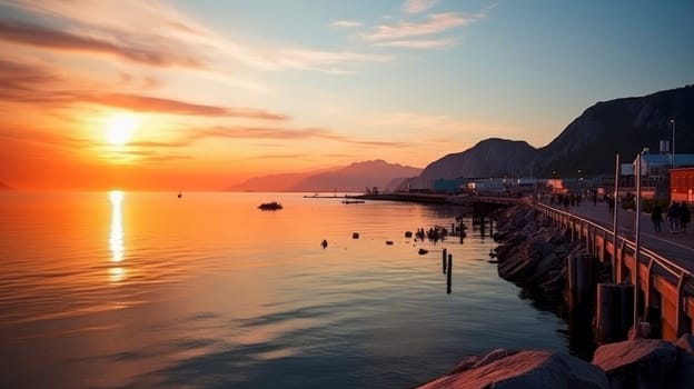 Sunset at the Mountainous Coastal Promenade. High quality photo