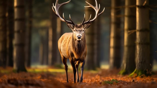 Majestic Stag in Forest at Golden Hour. High quality photo