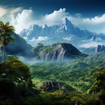 Majestic Mountain Peaks Rising Above a Lush Tropical Forest. High quality photo