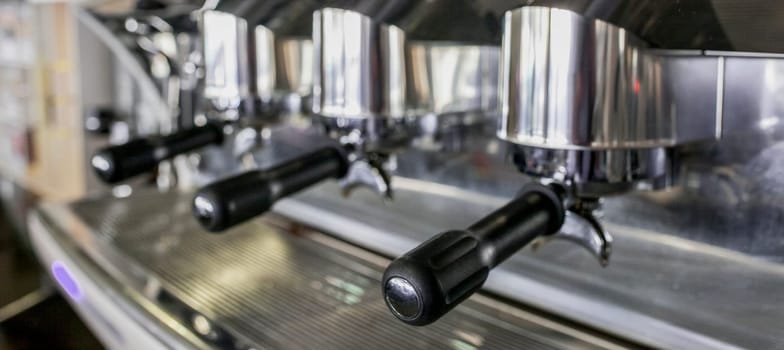 White profesional expresso coffee machine. Long format