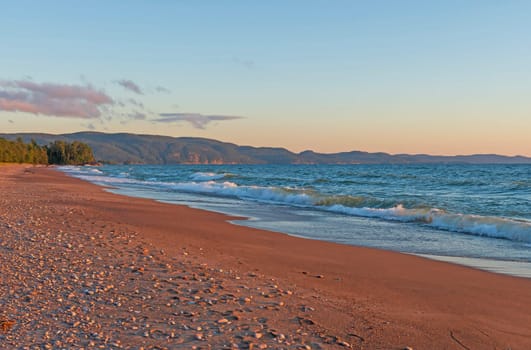 Evening Glow on a Great Lakes Beach on Agawa Bay in Lake Superior Provincial Park in Ontario