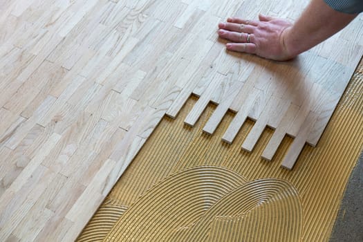 raw parquet in detail with wooden single rods