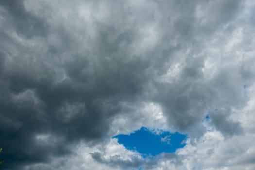 pattern of dark clouds with partly blue sky gives a creepy mood