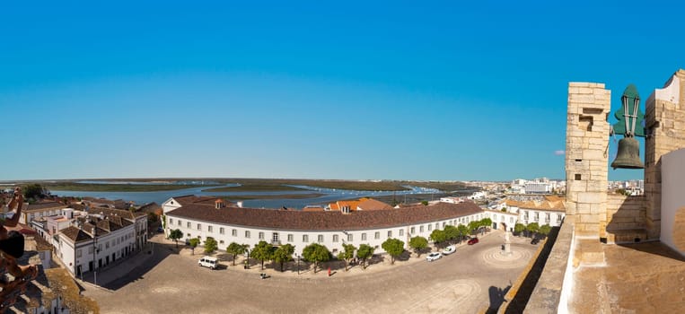 aerial of scenic skyline of Faro in Portugal