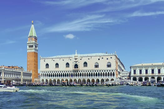 view to marcus square in venice with the palace of the doges from seaside, Italy