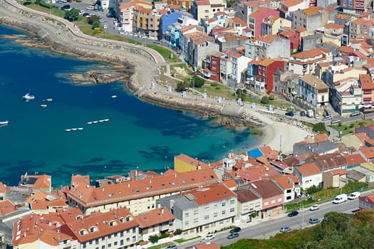 La Guardia, harbor and coastline, fishing village high angle view from Santa Tecla mountain, Rias Baixas, Pontevedra province,Galicia, Spain.