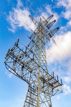 view of electric pylon under clear blue sky