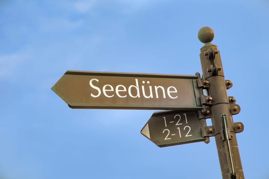 sign Seedüne - engl: sea dune - in Sylt at the beach