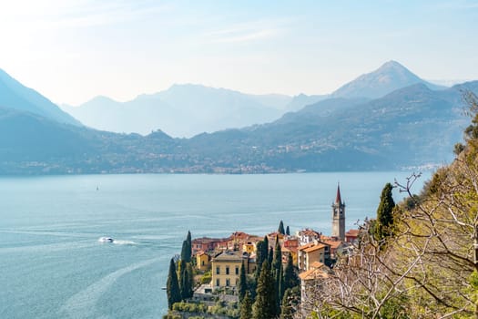 scenic view to village Varenna at lake Como in Italy