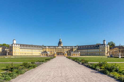 castle in Karlsruhe with public park on a sunny spring day