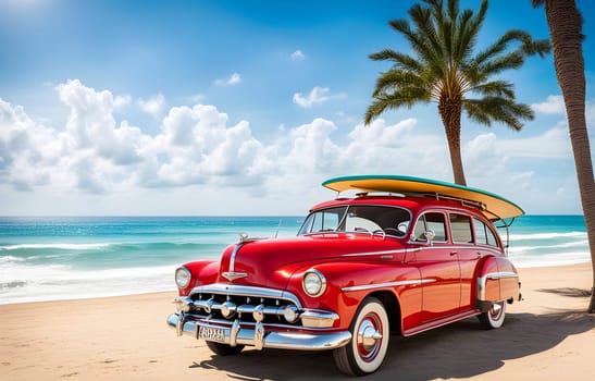 Vintage retro car at the tropical beach