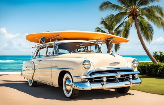 Vintage retro car at the tropical beach
