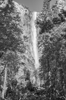 scenic view to Bridalveil waterfall in the Yosemite valley, USA